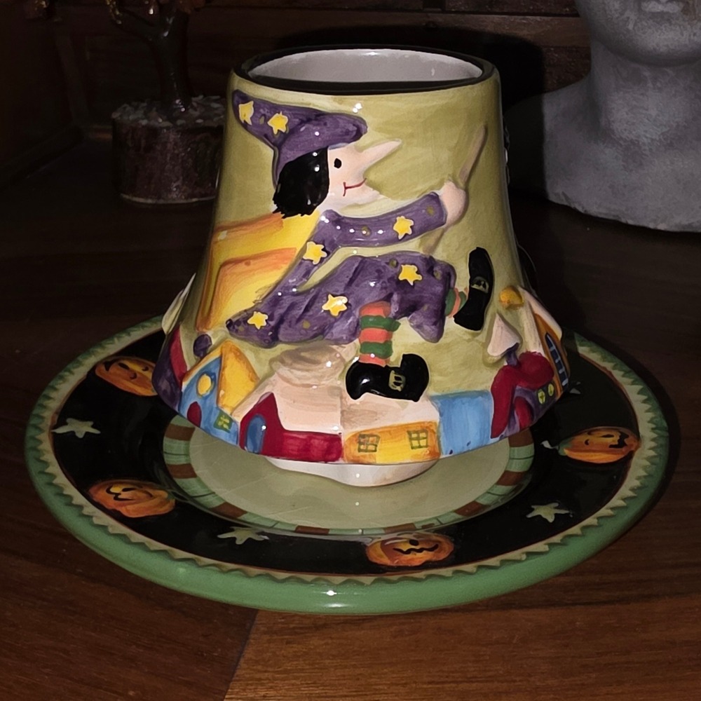 Vtg Home Interiors HOMCO Halloween Witch Ghost Black Cat Candle Capper Set